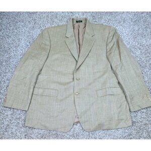 Lauren Ralph Lauren Blazer 46R Silk Wool Gold Beige Check Sport Coat Suit Jacket